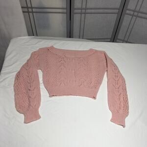 Unbranded Women’s Open Knit Cropped Pink Boatneck Sweater - Size M